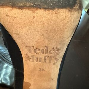 Ted & Muffy Black Leather boots with 3/12 inch wooden heel